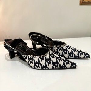 AREA Houndstooth Velvet Wrap and Crystal Black and White Kitten Heels SZ…